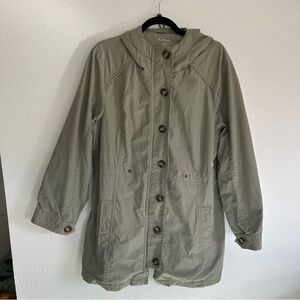 L.L. Bean Tan Canvas Hooded Long Coat Chore Jacket Minimalist Vintage XL Petite